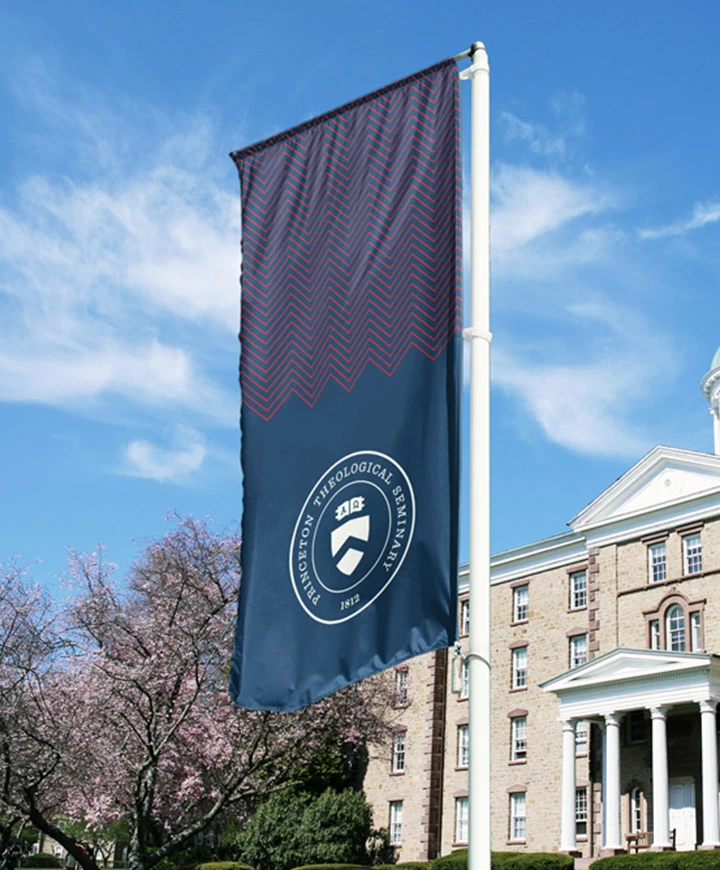 Princeton Theological seminary flag and building exterior